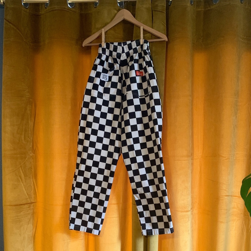 Cookman Go Fast Don’t Die Black and White Checkered Elastic Waist Cotton Pants